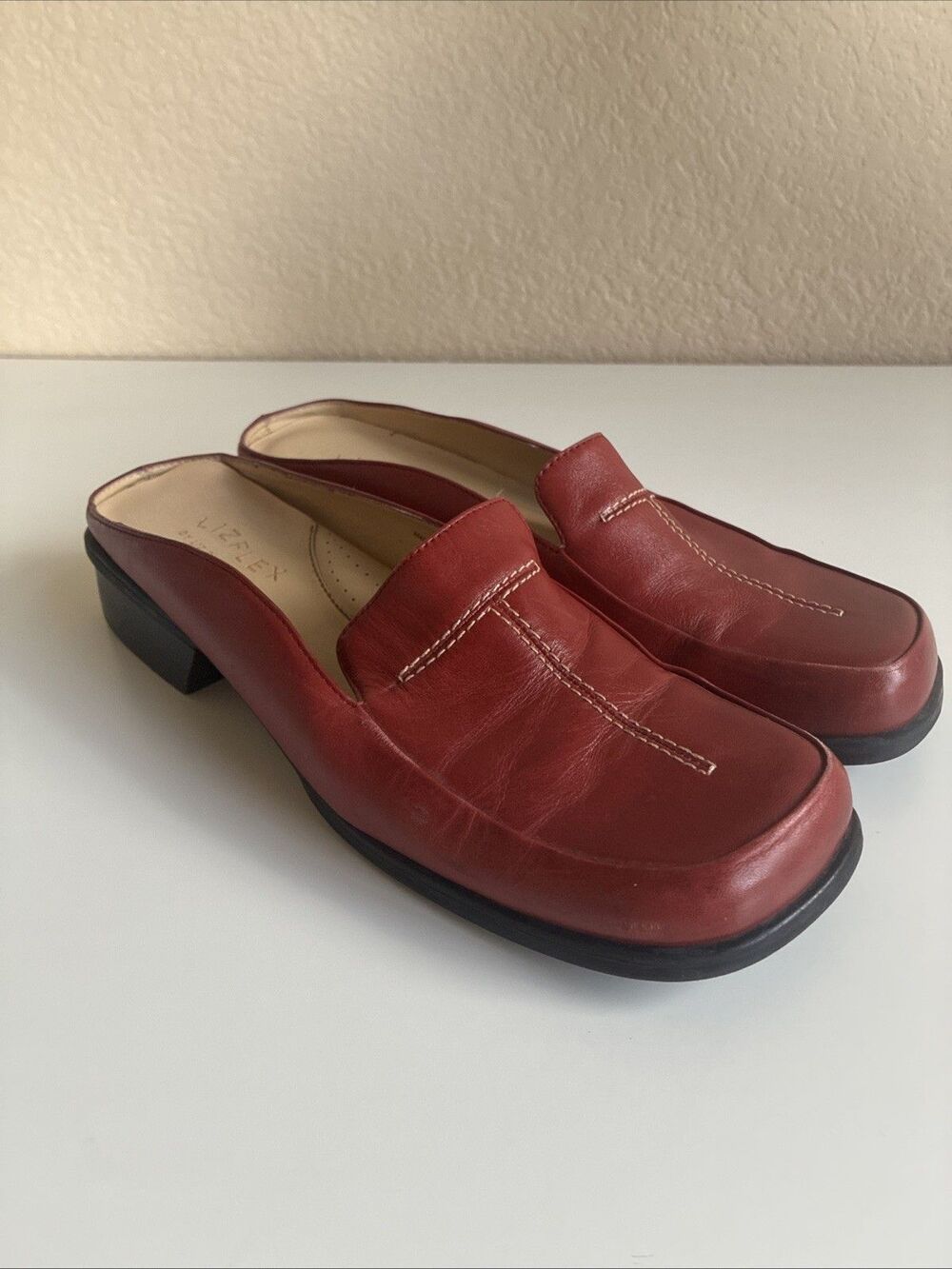 Red Leather Mule Lizflex Liz Clairborne Dove Vintage Y2K Shoes Women’s Sz 8.5